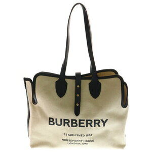 Burberry Logo Tote Bag Beige Tan Canvas Leather